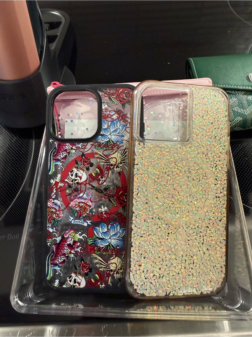 Stylish Glitter & Floral iPhone Cases - Pink Glitter and Multi-Color Floral